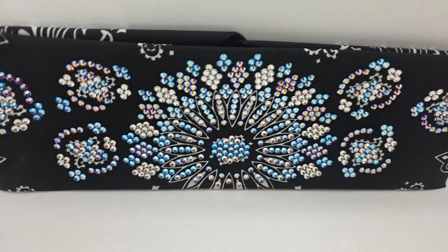 Super LeeAnnette Black Paisley Bandana with Blue Shimmer, Red Shimmer and Diamond Clear Austrian Crystals (S48177)