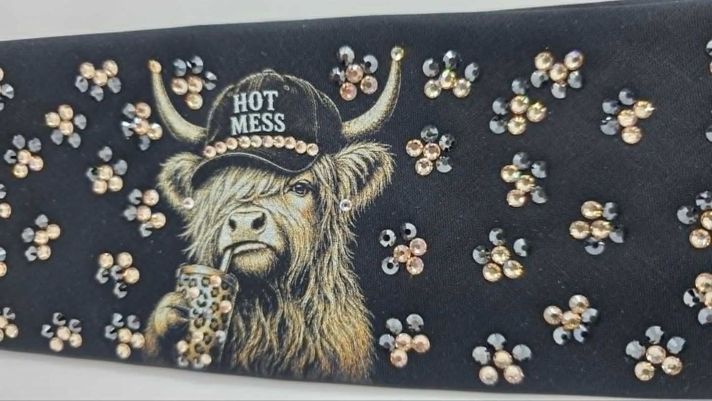 LeeAnnette Highlander Cow Bandana with  Honey and Black Austrian Crystals (L40268)