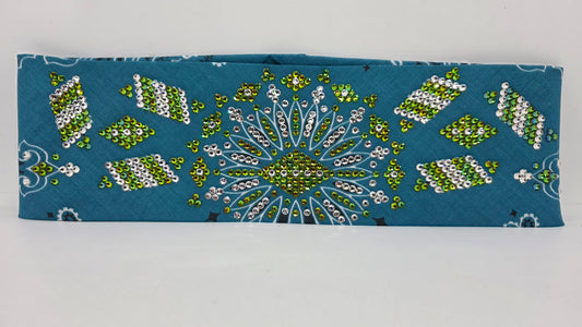 Super LeeAnnette Dark Teal Paisley Bandana with Vitrail and Diamond Sea Austrian Crystals (S48141)