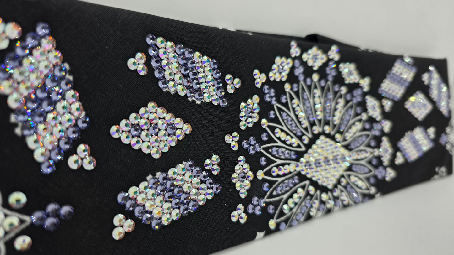 Super LeeAnnette Black Paisley Bandana with Light Purple and Aurora Borealis Austrian Crystals (S48107)