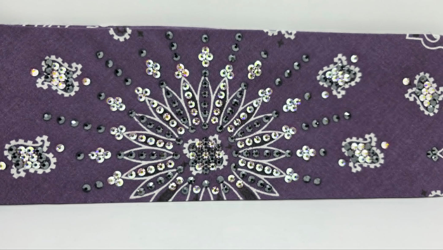 LeeAnnette Plum Paisley Bandana with Black and Aurora Borealis Austrian Crystals (L40260)