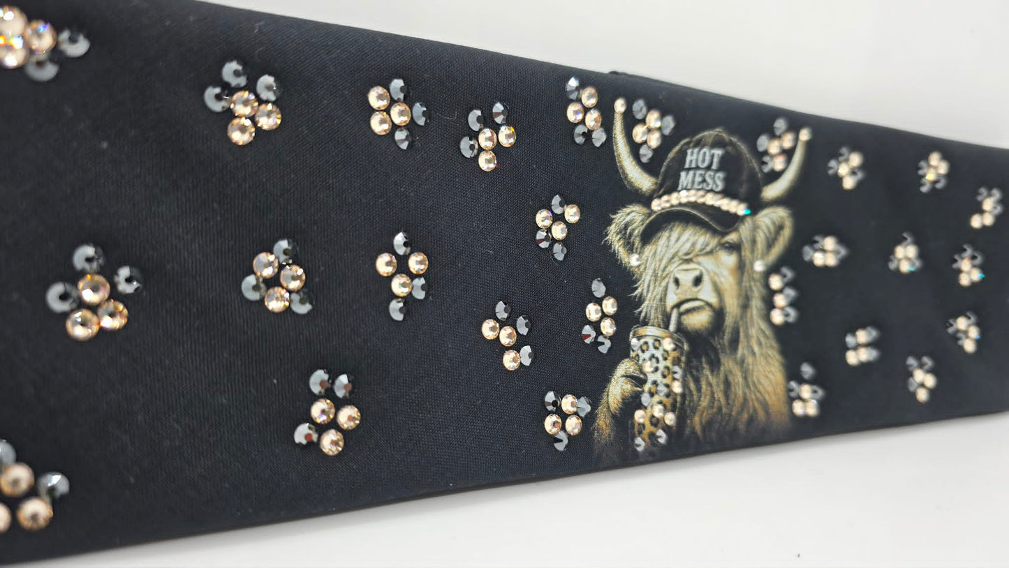 Highlander Cow Bandana with Honey and Black Austrian Crystals (E60156)