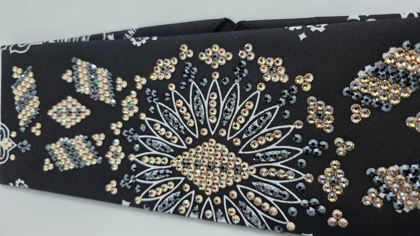 Super LeeAnnette Black Paisley Bandana with Honey and Black Austrian Crystals (S48125)