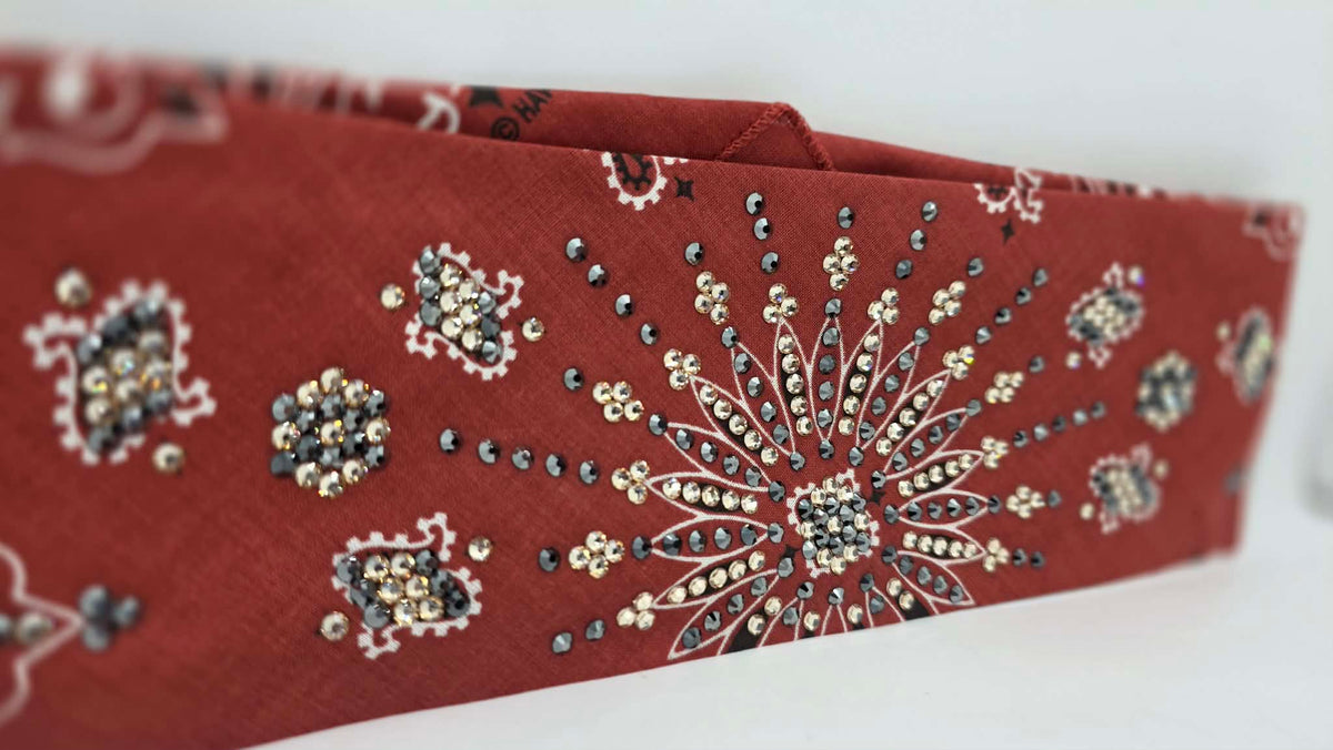 LeeAnnette Terracotta Paisley Bandana with Black and Honey Austrian Crystals (L40274)