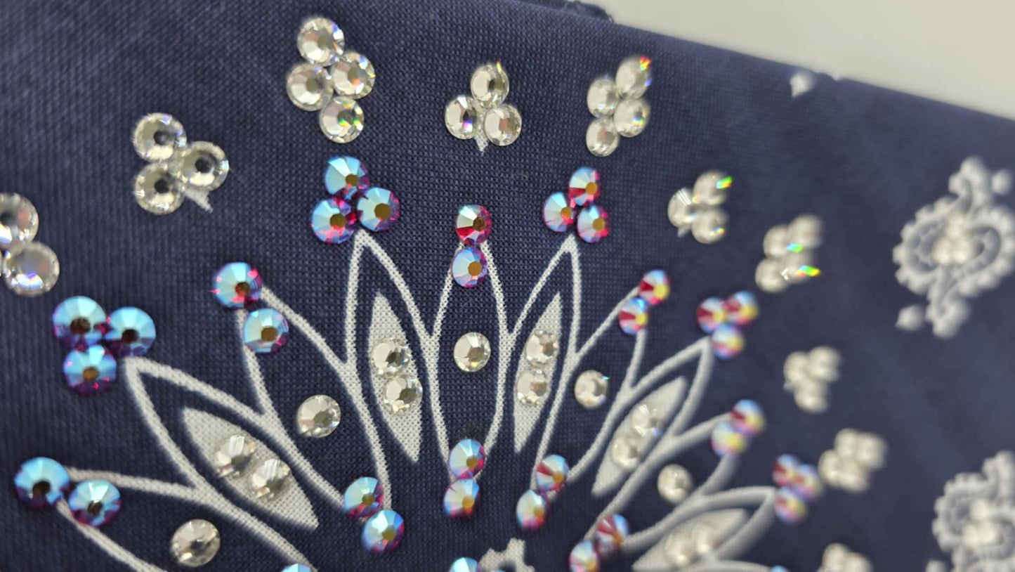 EXTRA BLING - Navy Paisley Bandana with Red Shimmer and Diamond Clear Austrian Crystals (sku6393)