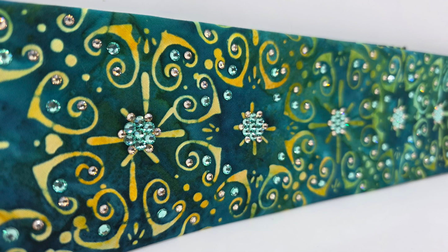 LeeAnnette Sea Green Batik Bandana with Caribbean Sea and Honey Austrian Crystals (L40208)