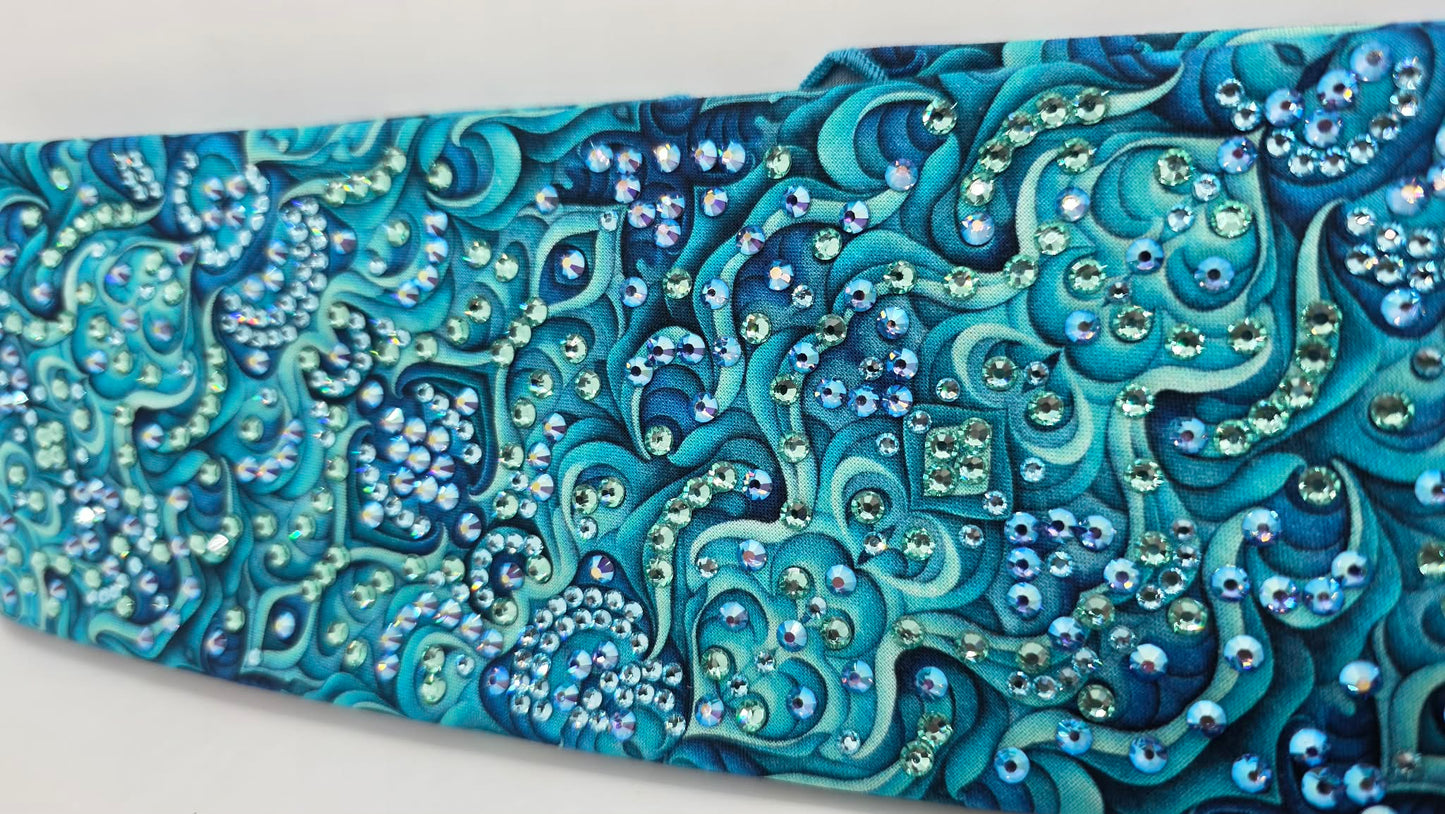 Super LeeAnnette Turquoise and Blue Kaleidoscope Bandana with Blue Shimmer, Aqua and Caribbean Sea Austrian Crystals (S48138)