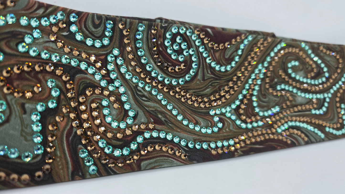 Super LeeAnnette  Brown Oil Slick Bandana with Brown and Caribbean Sea Austrian Crystals (S48135)