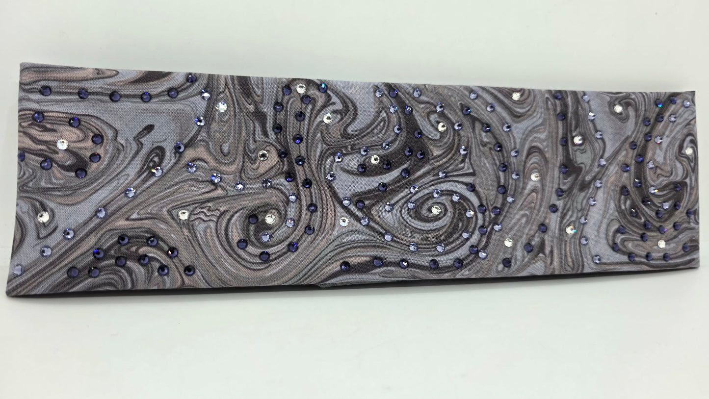 Purple Marble Bandana with Dark Purple, Light Purple and Clear Austrian Crystals (E60119)