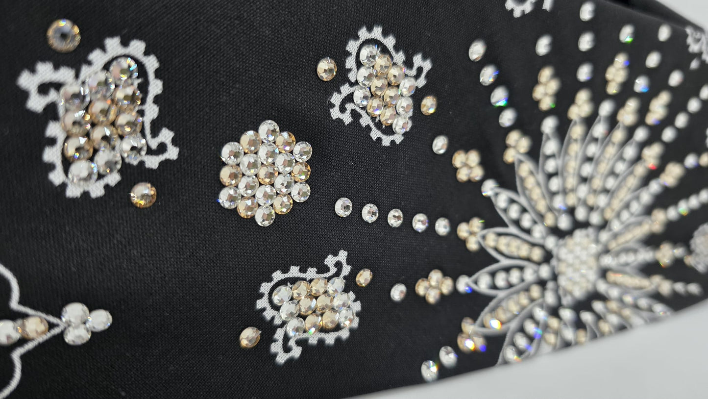 LeeAnnette Black Paisley Bandana with Honey and Diamond Clear Austrian Crystals (L40205)