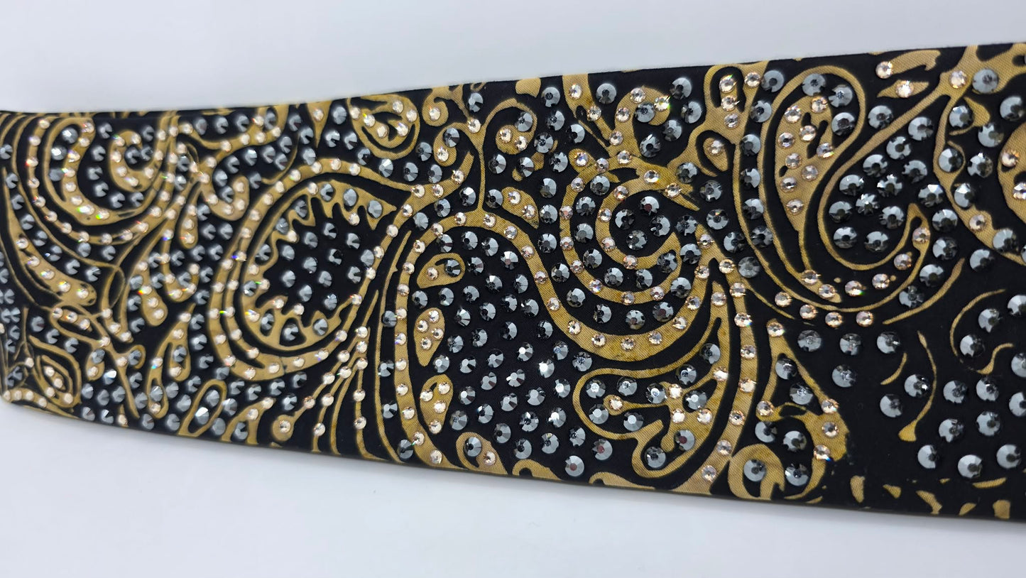 Super LeeAnnette Black and Gold Scroll Bandana with Black and Honey Austrian Crystals (S48119)