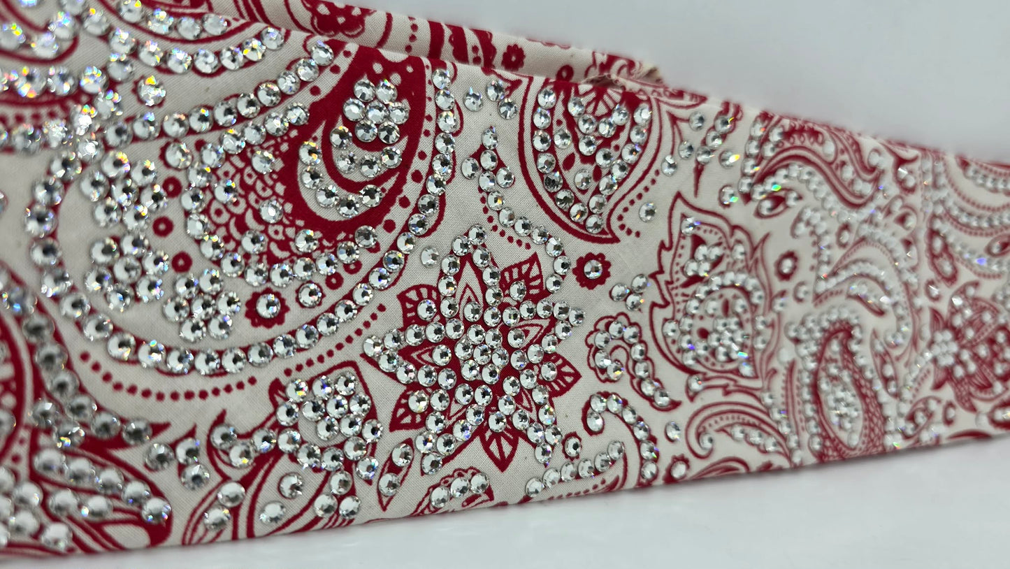 Super LeeAnnette Red on Cream Paisley Bandana with Diamond Clear Austrian Crystals (S48149)