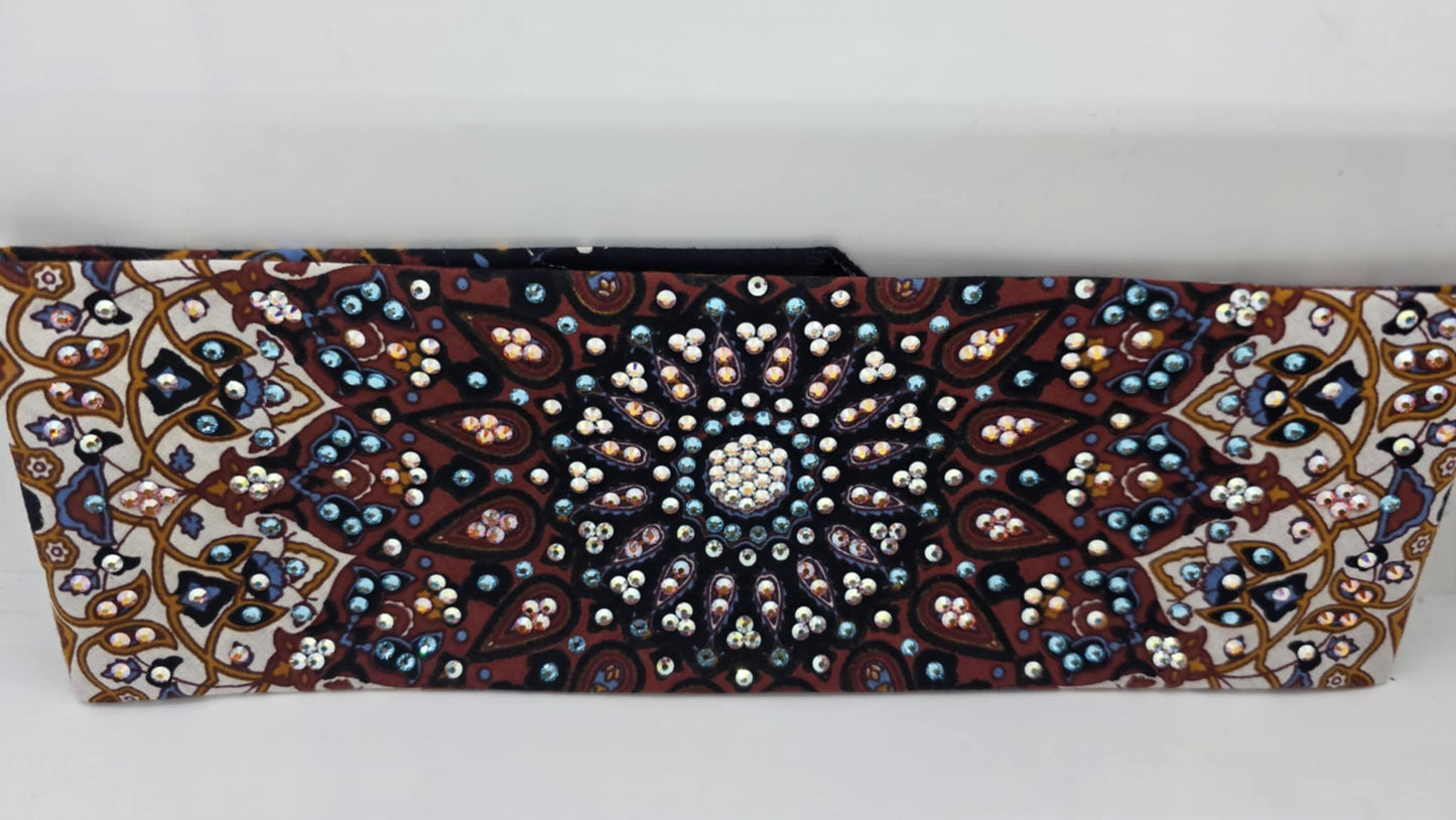 LeeAnnette Rust Indian Bandana with Aqua, Sun Shimmer and Aurora Borealis Austrian Crystals (sku40082)
