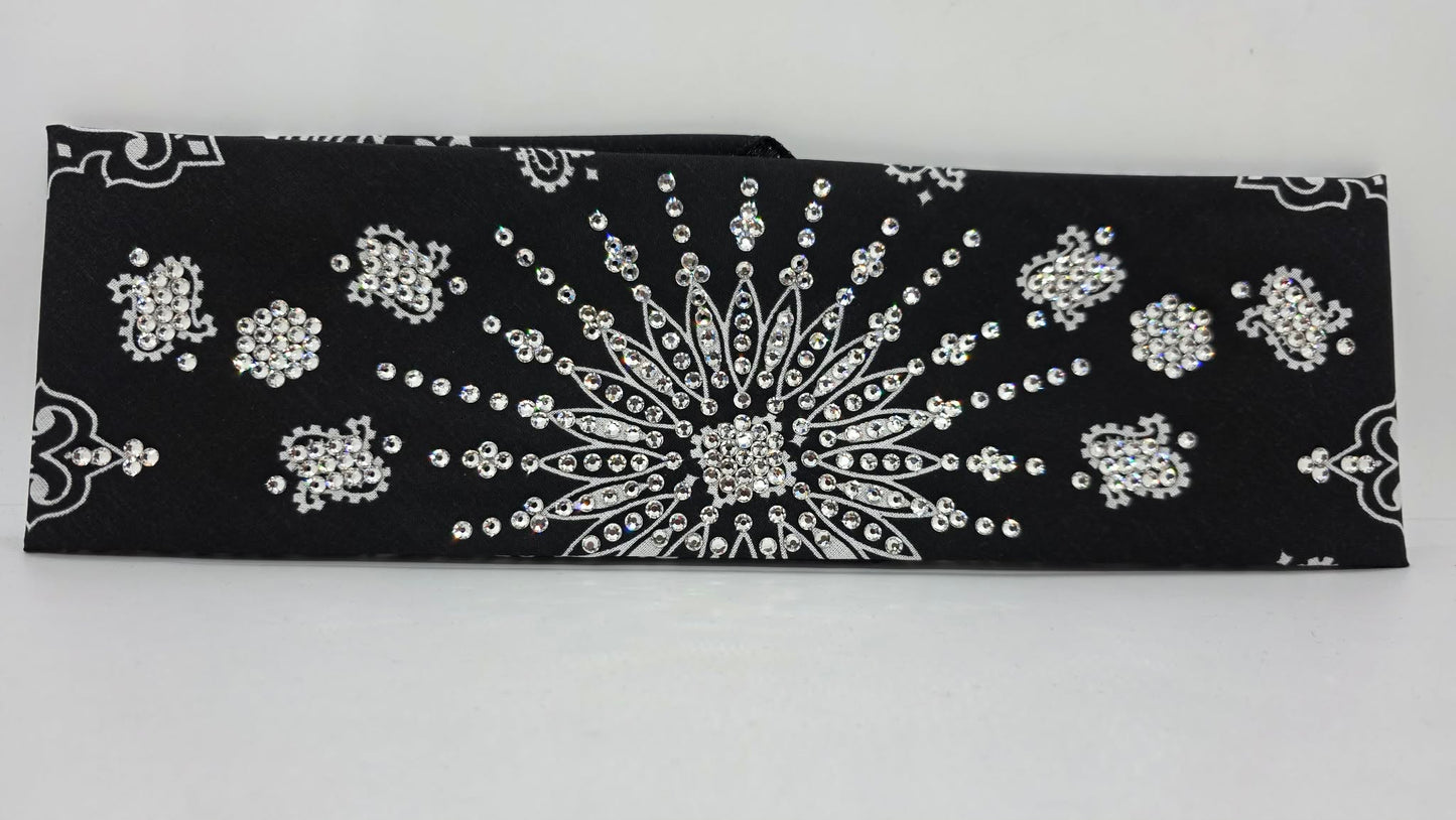 LeeAnnette Black Paisley Bandana with Diamond Clear Austrian Crystals (L40241)