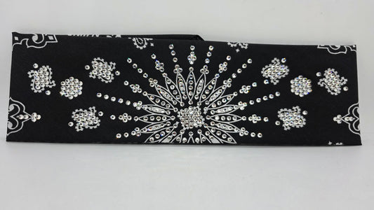 LeeAnnette Black Paisley Bandana with Diamond Clear Austrian Crystals (L40241)