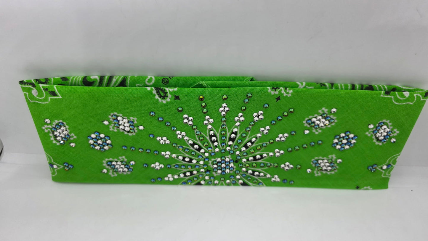 LeeAnnette Lime Green Paisley Bandana with Vitrail and Diamond Clear Austrian Crystals (L40229)