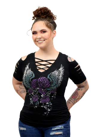 Purple Rose Cold Shoulder Shirt