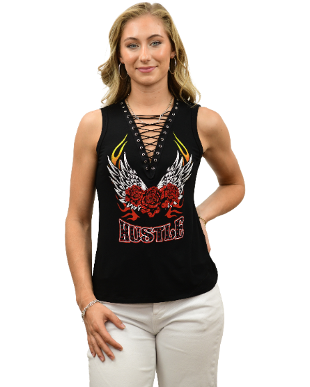 Black Hustle V-neck Tank