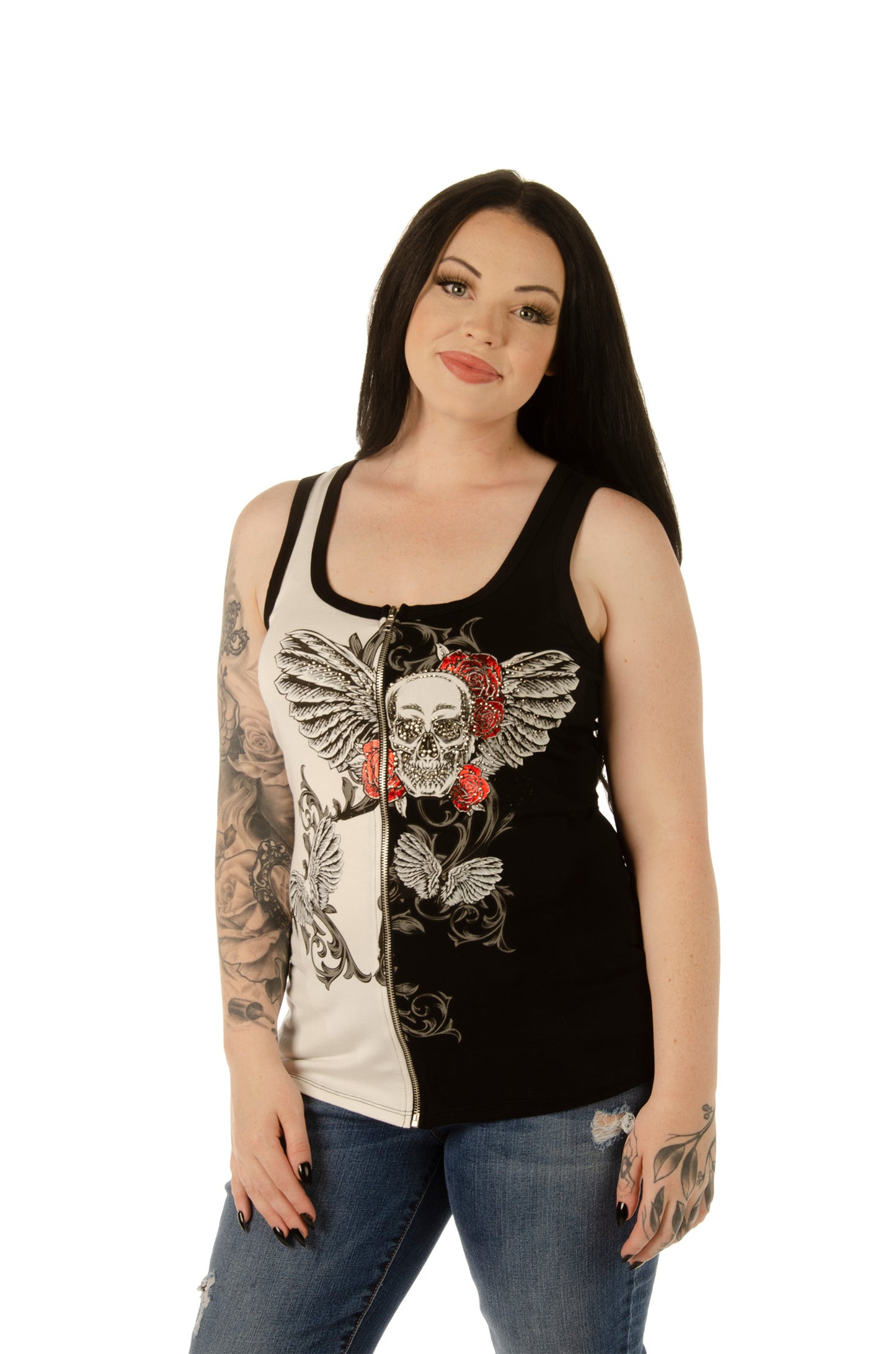 White and Black Zip Split Shirt