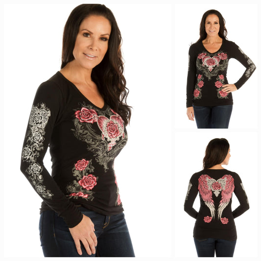 Roses and Wings Long Sleeve Shirt