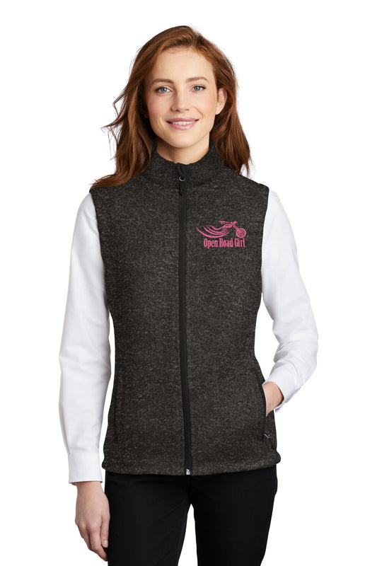 BLACK HEATHER Open Road Girl Sweater Fleece Vest- Choose your logo COLOR!