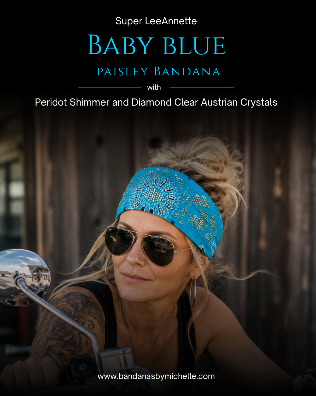 Super LeeAnnette Baby Blue Paisley Bandana with Peridot Shimmer and Diamond Clear Austrian Crystals (S48152)