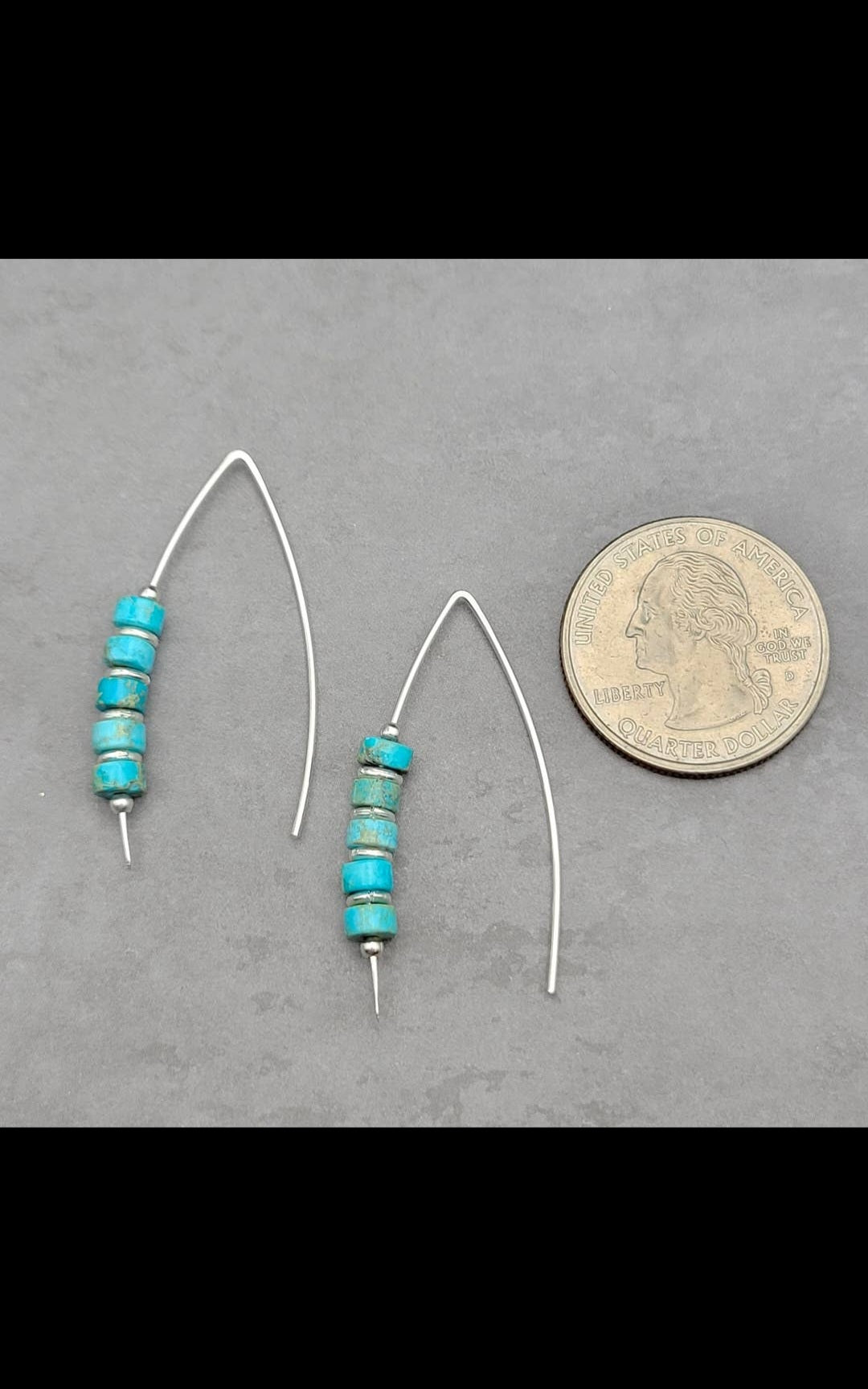 Modern Turquoise and  Sterling Silver Threader Earrings (Sku8700)