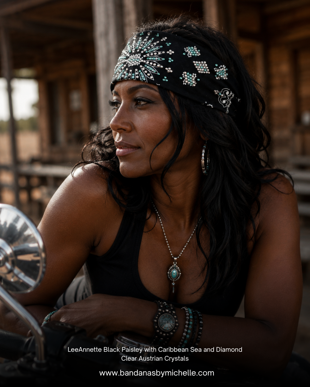 LeeAnnette Black Paisley with Caribbean Sea and Diamond Clear Austrian Crystals (sku4893)