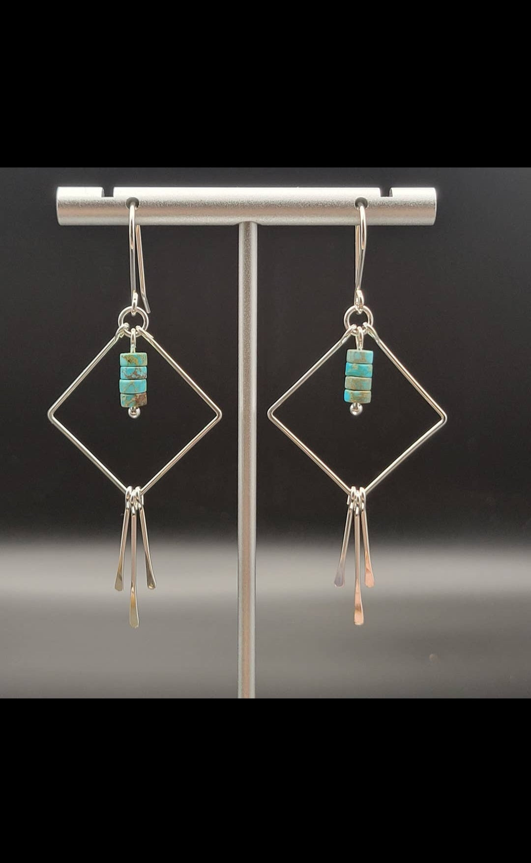 Silver Square Hoop with Turquoise Jasper Earrings (Sku8703)