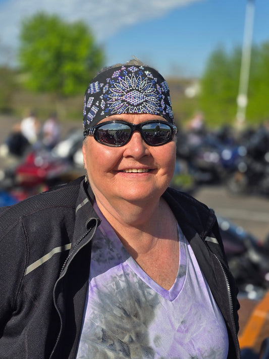 Super LeeAnnette Black Paisley Bandana with Light Purple and Aurora Borealis Austrian Crystals (S48107)