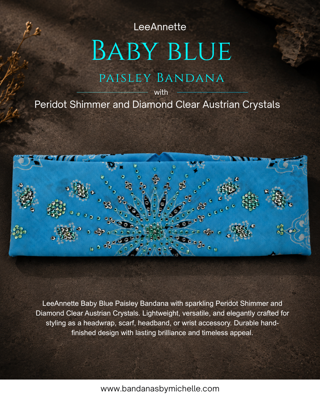 Super LeeAnnette Baby Blue Paisley Bandana with Peridot Shimmer and Diamond Clear Austrian Crystals (S48152)