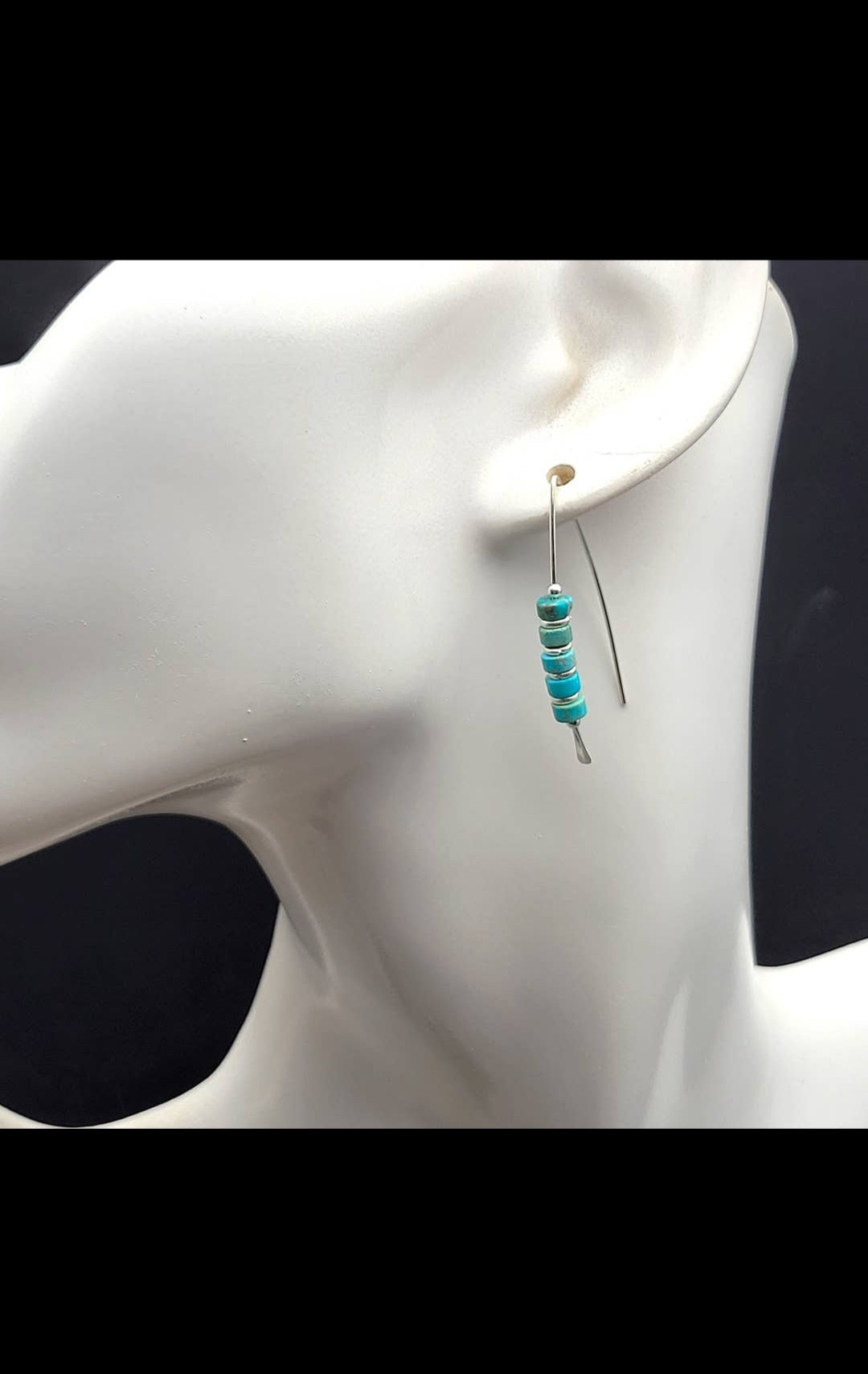 Modern Turquoise and  Sterling Silver Threader Earrings (Sku8700)