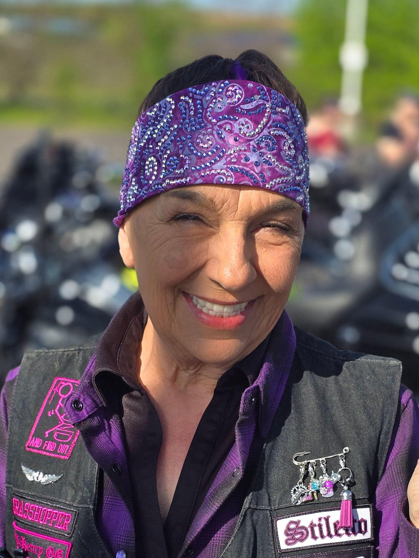 Super LeeAnnette Purple Batik Bandana with Light Purple and Aurora Borealis Austrian Crystals (S48142)