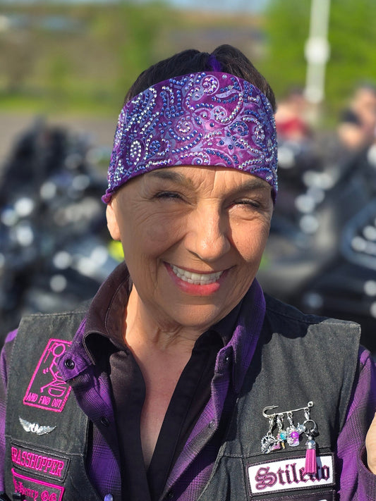 Super LeeAnnette Purple Batik Bandana with Light Purple and Aurora Borealis Austrian Crystals (S48142)