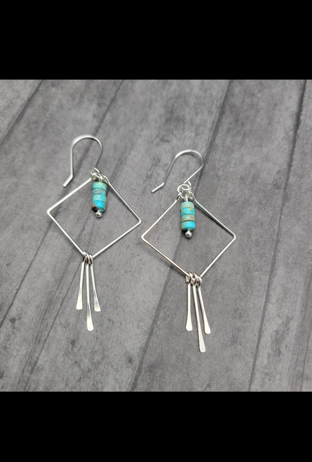 Silver Square Hoop with Turquoise Jasper Earrings (Sku8703)