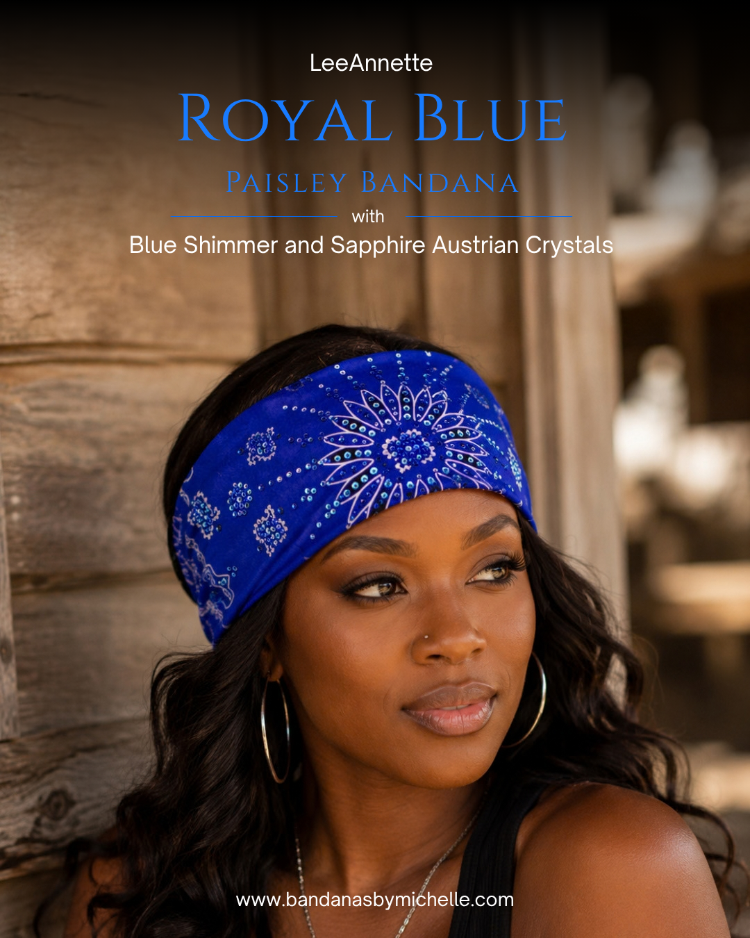 LeeAnnette Royal Blue Paisley Bandana with Blue Shimmer and Sapphire Austrian Crystals (L40251)