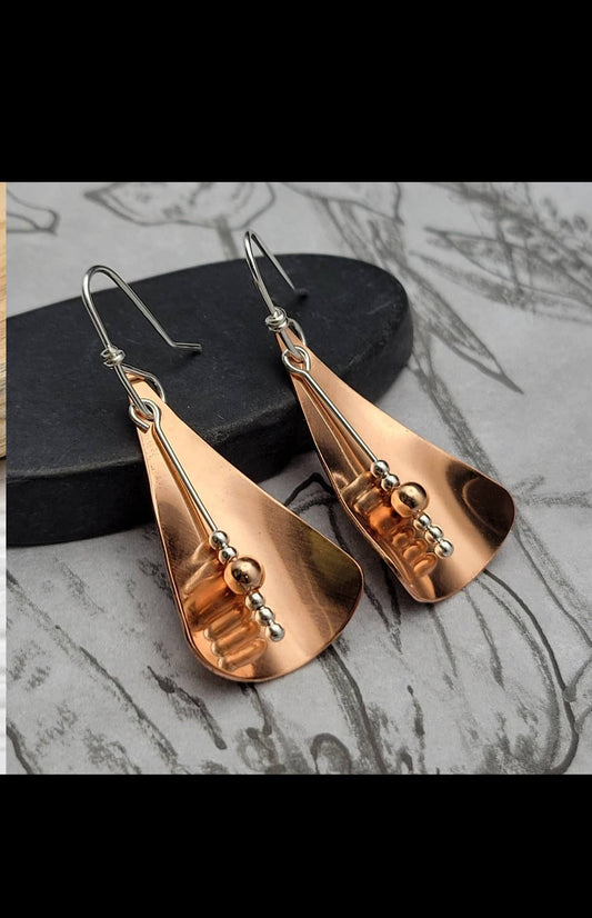 Modern Shiny Copper and Sterling Silver Earrings (Sku8701)