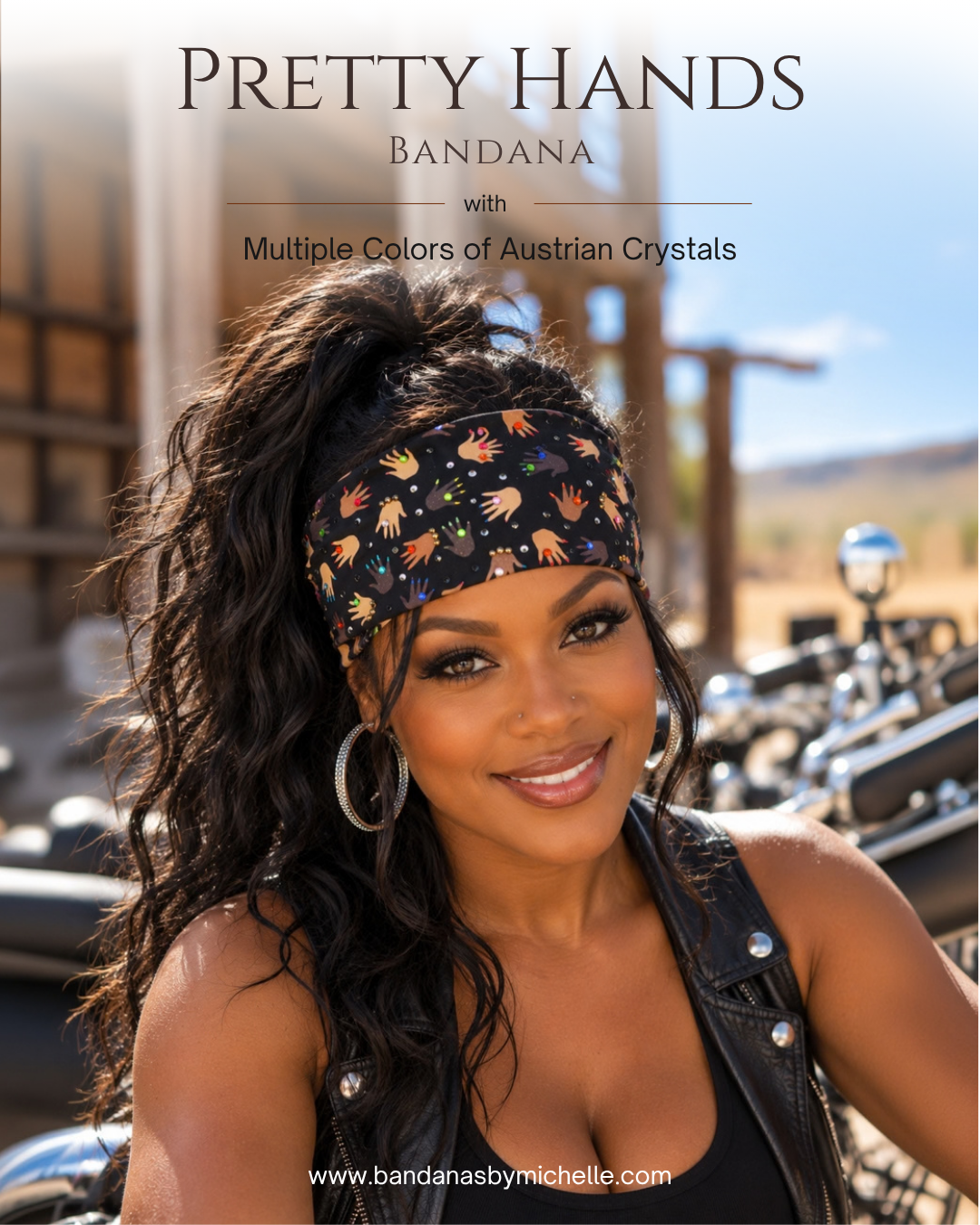 Pretty Hands Bandana with Multiple Colors of Austrian Crystals (Sku6256)