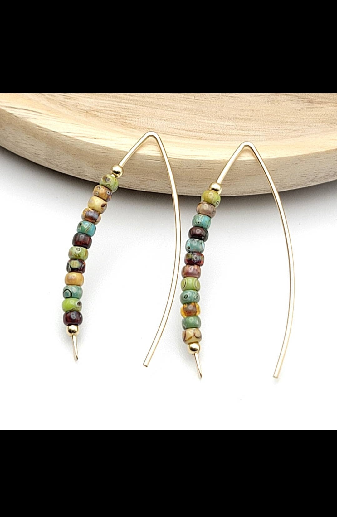 14k Gold Filled and Colorful Beaded Sterling Silver Threader Earrings (Sku8995)