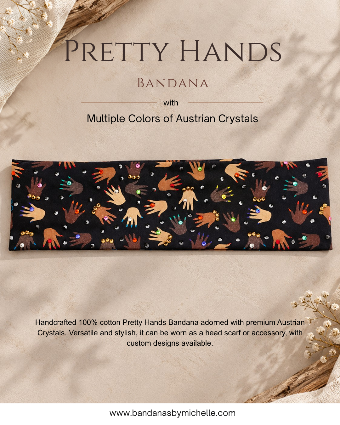 Pretty Hands Bandana with Multiple Colors of Austrian Crystals (Sku6256)
