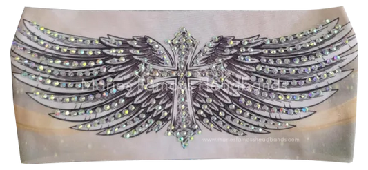 Stretchy Headband Cross and Wings with Aurora Borealis Crystals (Sku5484)