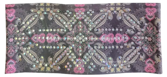 Stretchy Headband Grey and Pink with Aurora Borealis Crystals (Sku5491)
