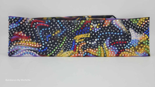 Super LeeAnnette Dark Waves Bandana with Multiple Colors of Austrian Crystals (Skus-9022)