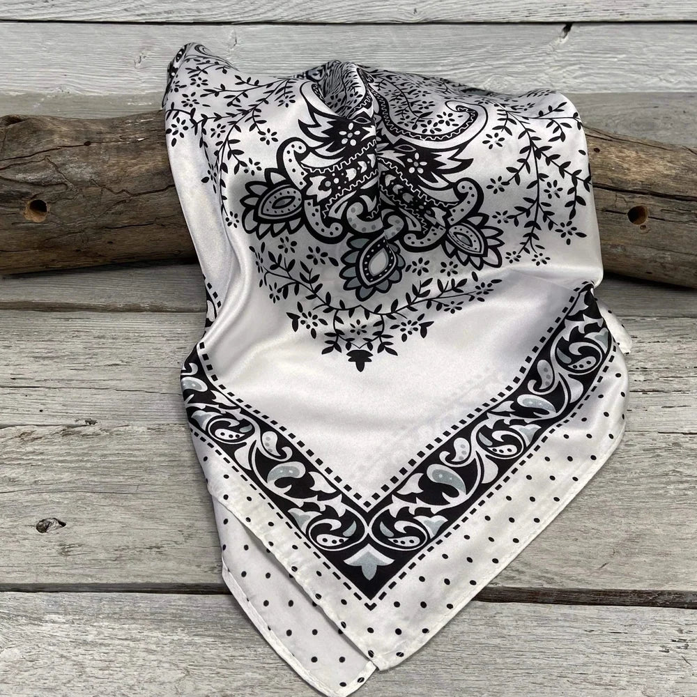 Plain Black and White Paisley Scarf (P31007)