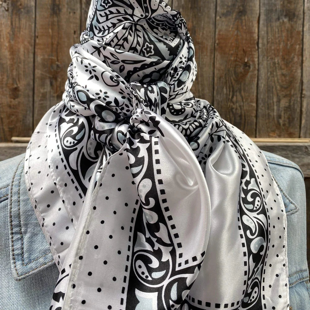 Plain Black and White Paisley Scarf (P31007)