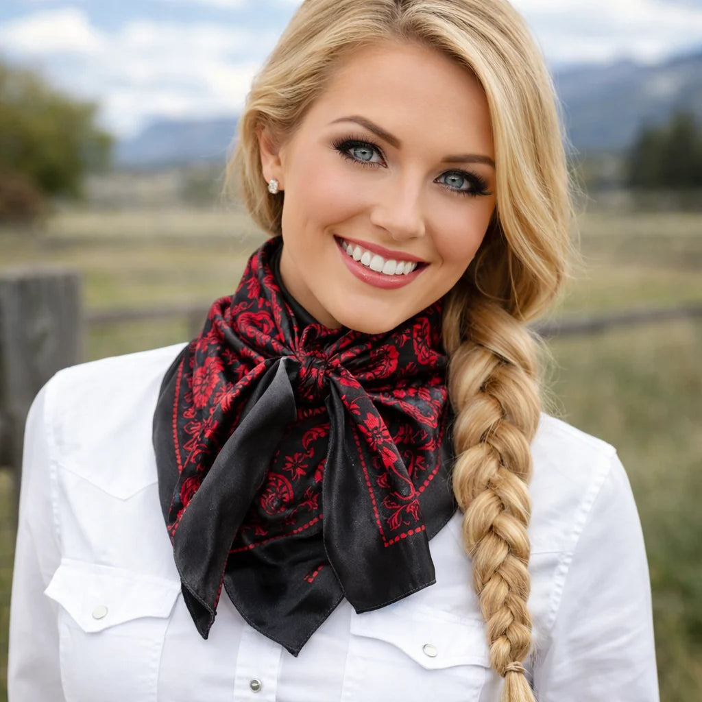 Plain Black and Red Floral Scarf (P31006)
