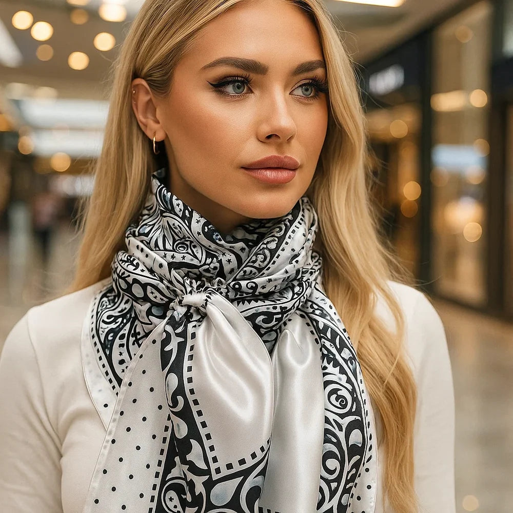 Plain Black and White Paisley Scarf (P31007)