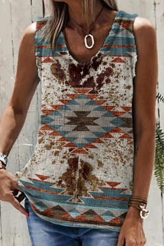 Blue Aztec Sleeveless Tank Top