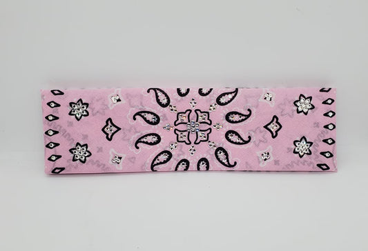 Light Pink Flower Paisley Bandana with Diamond Clear Austrian Crystals (Sku1458)