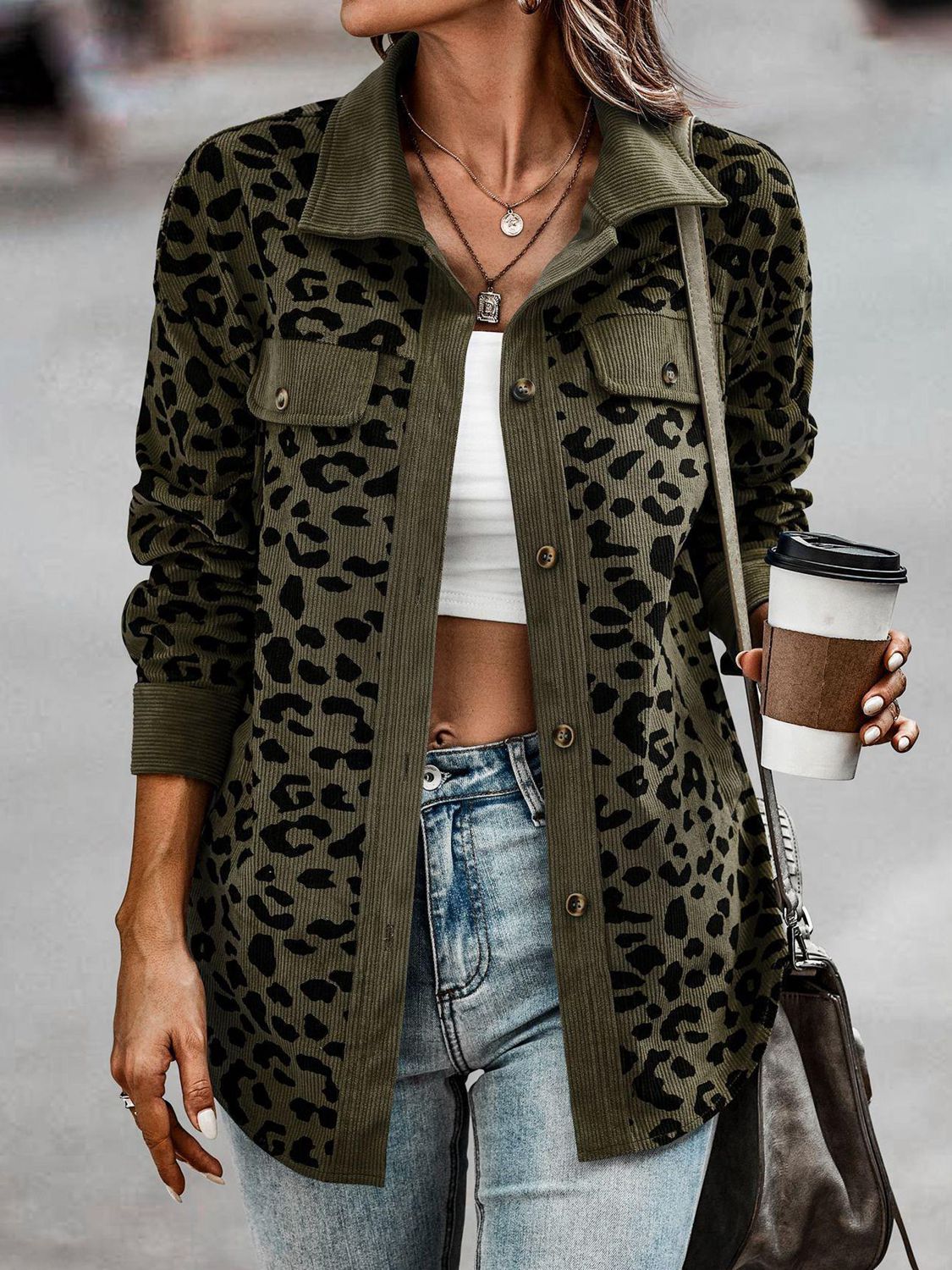 PLUS & Regular Size Leopard Buttoned Jacket